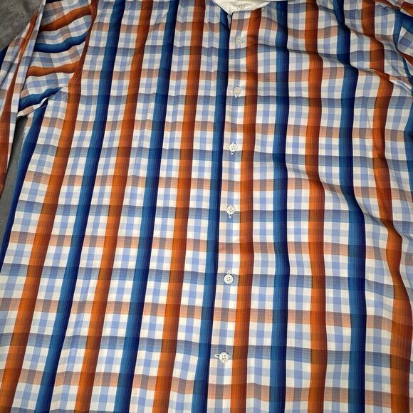 Tiglio Luxe Doppio Ritorio Sz 17 34/35 Cotton Button Shirt Blue Red Orange Plaid - Picture 4 of 11